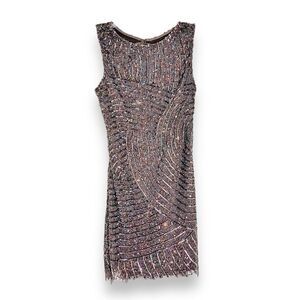 AIDAN MATTOX Formal Dark Grey, Open Back Sequin Beaded Sparkly Mini Dress SIZE 8